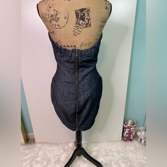 #165 THEORY Denim Strapless Dress size 6 - Picture 5 of 11